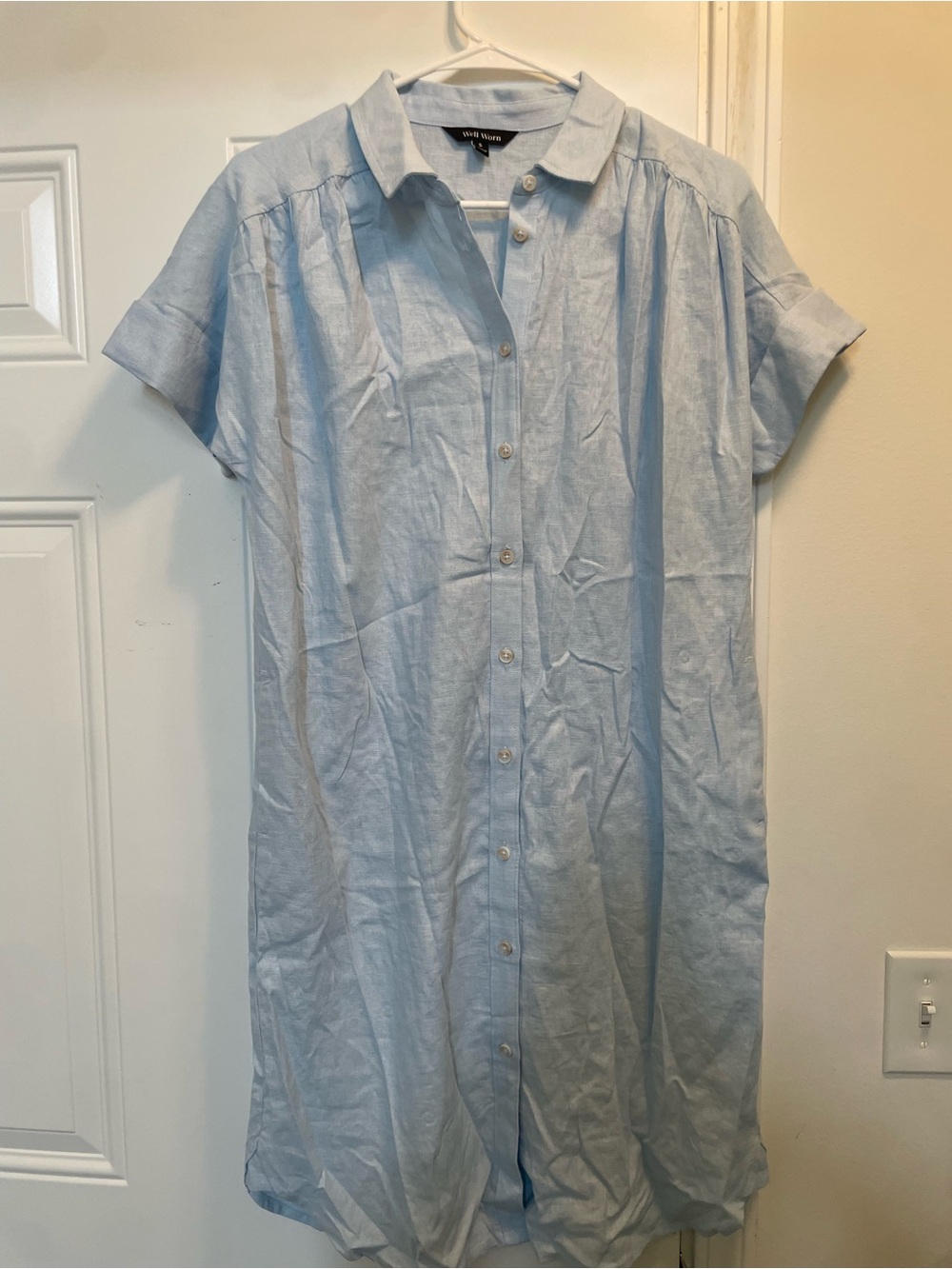 NWT Well Worn - Womens Light Blue Short-Sleeve Button-Down Shirt Dress Small